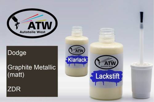 Dodge, Graphite Metallic (matt), ZDR: 20ml Lackstift + 20ml Klarlack - Set, von ATW Autoteile West.